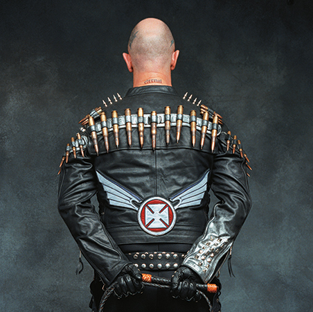 Rob Halford in custom leather jacket by Agatha Blois